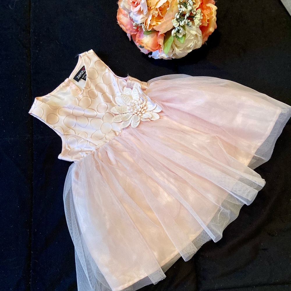Zenzi - 12M Pink Floral and Tulle Spring / Summer Dress